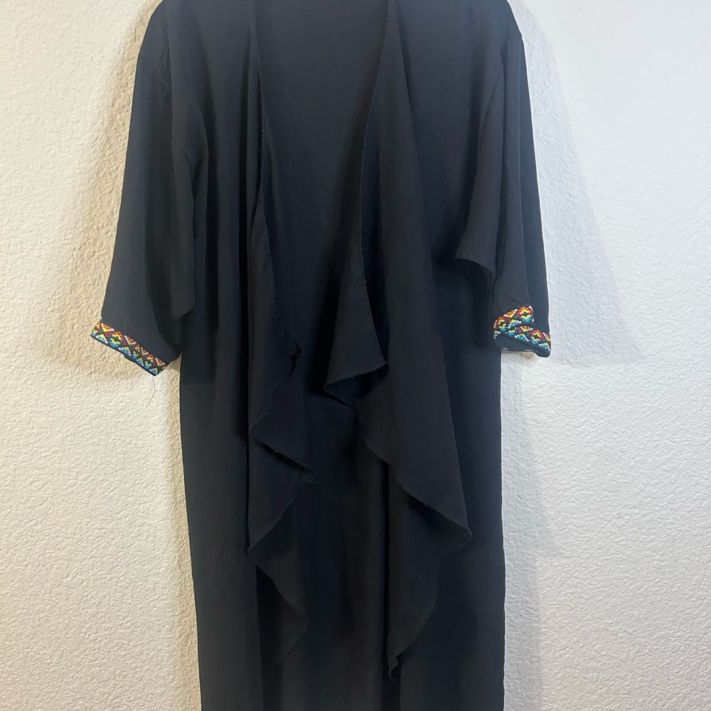 LulaRoe Black Sheer Colorful Beaded Sleeve Kimono Cover XL Summer Festival Aztec